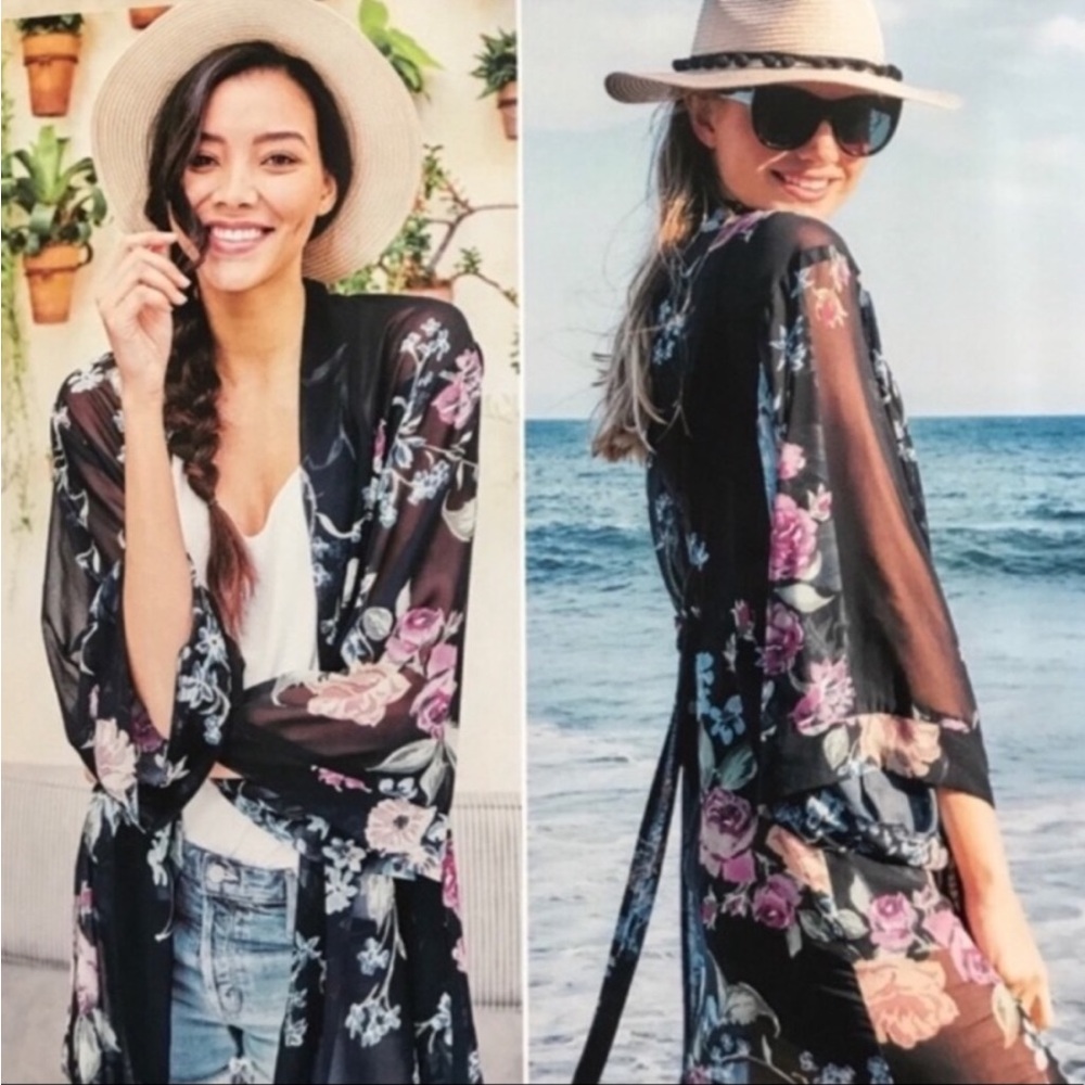 Helena Quinn Georgette Floral Kimono OSFA